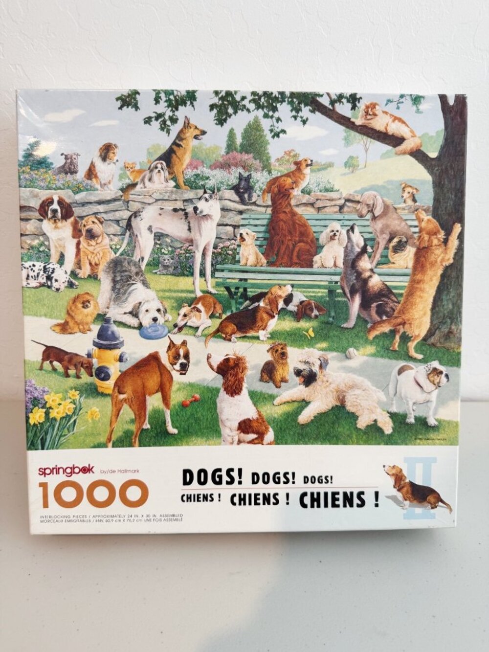 Hallmark Vintage 90s Dogs in the Park Springbok 1000 Piece Jigsaw Puzzle Garden